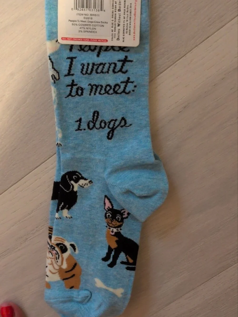 Blue Q Women’s Crew Socks - Light Blue Dog Print
